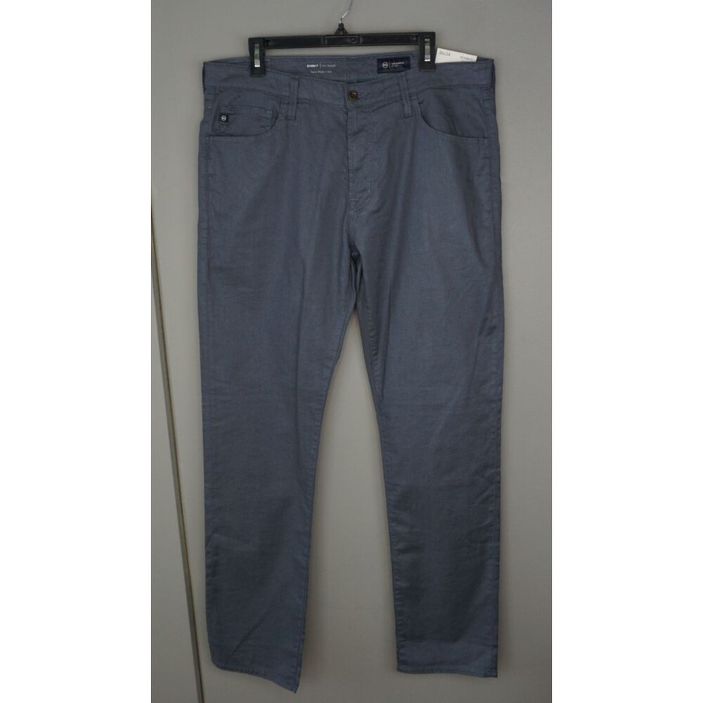 AG Everett Men's Pants Slim Straight Easy Linen in Dark Blue/Gray size 36x34
